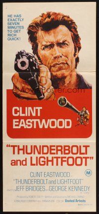 2d943 THUNDERBOLT & LIGHTFOOT Aust daybill '74 artwork of Clint Eastwood with pistol & huge gun!