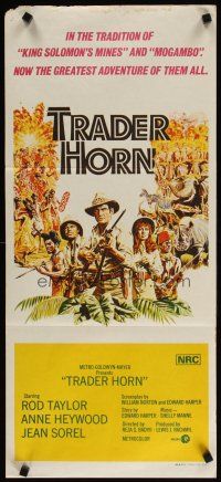 2d951 TRADER HORN Aust daybill '73 Larry Salk artwork of Rod Taylor & Anne Heywood in the jungle!