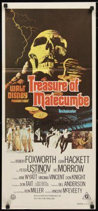 2d955 TREASURE OF MATECUMBE Aust daybill '76 Walt Disney, cool artwork of giant skull & gold coins!