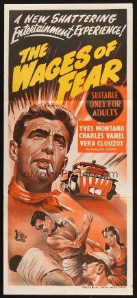 2d970 WAGES OF FEAR Aust daybill '53 Yves Montand, Henri-Georges Clouzot's suspense classic!