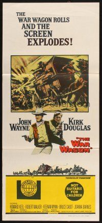 2d972 WAR WAGON Aust daybill '67 cowboys John Wayne & Kirk Douglas, western armored stagecoach art
