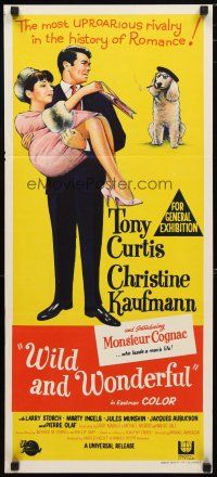 2d981 WILD & WONDERFUL Aust daybill '64 art of Tony Curtis, Christine Kaufmann & Monsieur Cognac!