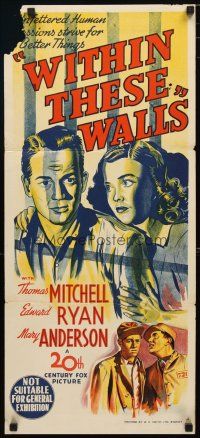 2d985 WITHIN THESE WALLS Aust daybill '45 stone litho art of Thomas Mitchell & Mary Anderson!