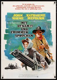 2d110 ROOSTER COGBURN German '75 different art of John Wayne with eyepatch & Katharine Hepburn!