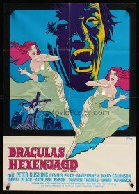 2d123 TWINS OF EVIL German '72 great horror art of sexy twins & Peter Cushing as Dracula by Dill!