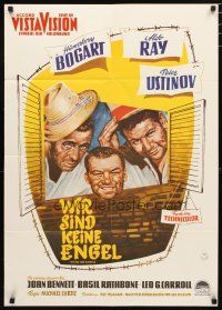 2d125 WE'RE NO ANGELS German R60 art of Humphrey Bogart, Aldo Ray & Peter Ustinov tipping hats!