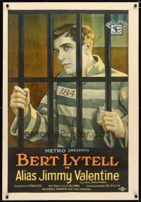 2e066 ALIAS JIMMY VALENTINE linen 1sh '20 cool stone litho of Bert Lytell behind prison bars!