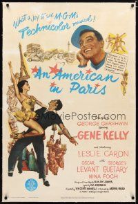 2e069 AMERICAN IN PARIS linen 1sh '51 wonderful art of Gene Kelly dancing with sexy Leslie Caron!