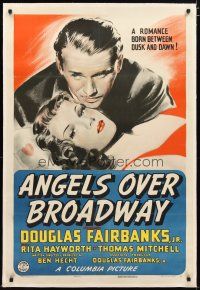 2e070 ANGELS OVER BROADWAY linen 1sh '40 great c/u art of sexy Rita Hayworth & Douglas Fairbanks Jr