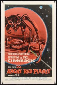 2e071 ANGRY RED PLANET linen 1sh '60 great artwork of gigantic drooling bat-rat-spider creature!