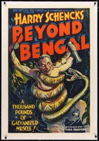 2e079 BEYOND BENGAL linen style B 1sh '34 stone litho art of thousand pound snake constricting man!