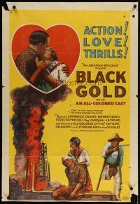 2e005 BLACK GOLD 1sh '27 stone litho, Norman Studios all-black thrilling epic of the oil fields!