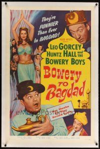 2e091 BOWERY TO BAGDAD linen 1sh '54 wacky Bowery Boys Leo Gorcey & Huntz Hall + sexy bellydancer!