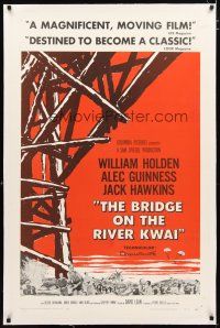 2e093 BRIDGE ON THE RIVER KWAI linen 1sh '58 William Holden, Alec Guinness, David Lean WWII classic!