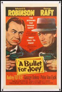 2e097 BULLET FOR JOEY linen 1sh '55 George Raft & Edward G. Robinson pointing guns at each other!