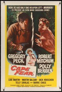 2e103 CAPE FEAR linen 1sh '62 Gregory Peck, Robert Mitchum, Polly Bergen, classic noir!