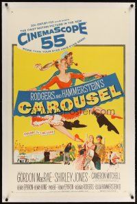 2e106 CAROUSEL linen 1sh '56 Shirley Jones, Gordon MacRae, Rodgers & Hammerstein musical!