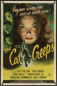 2e010 CAT CREEPS 1sh '46 cool art of Lois Collier, it will scare you out of your skin!