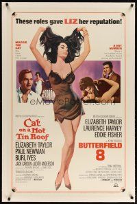 2e107 CAT ON A HOT TIN ROOF/BUTTERFIELD 8 linen 1sh '66 art of sexy Elizabeth Taylor in nightie!