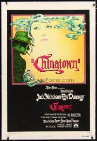 2e109 CHINATOWN linen 1sh '74 art of Jack Nicholson & Faye Dunaway by Jim Pearsall, Roman Polanski