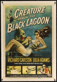 2e120 CREATURE FROM THE BLACK LAGOON linen signed 1sh '54 by Ben Chapman, classic monster art!