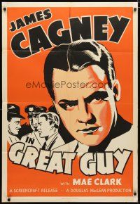 2e020 GREAT GUY 1sh '36 cool different artwork portrait of James Cagney + talking to cops!