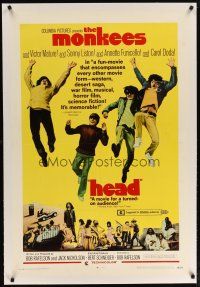 2e187 HEAD linen 1sh '68 The Monkees, Peter Tork, Davy Jones, Micky Dolenz, Michael Nesmith