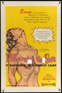 2e191 HIDEOUT IN THE SUN linen 1sh '60 Doris Wishman classic, it happened in a nudist camp!