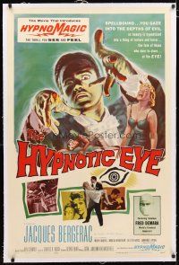 2e204 HYPNOTIC EYE linen 1sh '60 Jacques Bergerac, cool hypnosis art, stare if you dare!