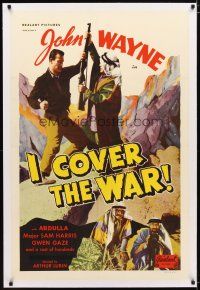 2e207 I COVER THE WAR linen 1sh R48 great image of reporter John Wayne fighting Arabs!