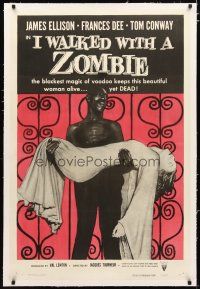 2e208 I WALKED WITH A ZOMBIE linen 1sh R56 classic Val Lewton & Jacques Tourneur voodoo horror!