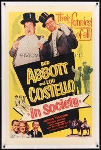 2e211 IN SOCIETY linen 1sh R53 great image of dapper Bud Abbott & Lou Costello in tuxedos!