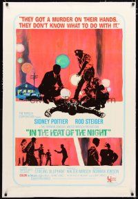 2e212 IN THE HEAT OF THE NIGHT linen 1sh '67 Sidney Poitier, Rod Steiger, Warren Oates, cool art!