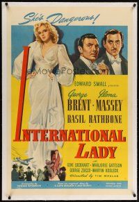 2e214 INTERNATIONAL LADY linen 1sh '41 George Brent, Basil Rathbone, sexy Ilona Massey's dangerous!