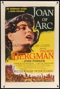 2e225 JOAN OF ARC linen 1sh R57 Victor Fleming, different close up art of Ingrid Bergman!