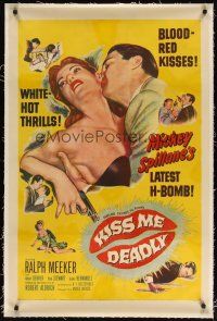 2e232 KISS ME DEADLY linen 1sh '55 Mickey Spillane, Robert Aldrich, Ralph Meeker as Mike Hammer!