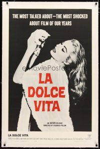 2e233 LA DOLCE VITA linen 1sh '61 Federico Fellini, close up of sexy Anita Ekberg with kitten!