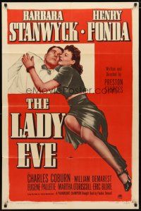 2e025 LADY EVE 1sh R49 Preston Sturges directed, art of Barbara Stanwyck & Henry Fonda!