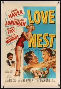 2e248 LOVE NEST linen 1sh '51 full-length art of sexy Marilyn Monroe, William Lundigan, June Haver!