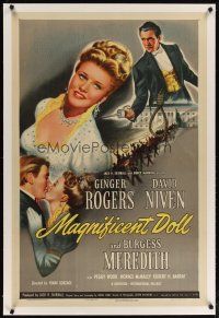 2e253 MAGNIFICENT DOLL linen 1sh '46 no woman ever loved more than Ginger Rogers, David Niven