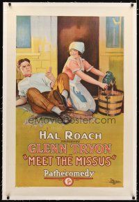 2e260 MEET THE MISSUS linen 1sh '25 Hal Roach, stone litho of Tryon slipping where Gilmore mopped!