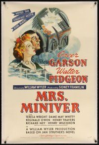 2e270 MRS. MINIVER linen style D 1sh '42 directed by William Wyler, voted greatest movie ever made!