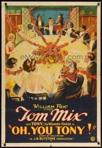 2e030 OH YOU TONY 1sh '24 stone litho of Tom Mix & his Wonder Horse at fancy breakfast table!