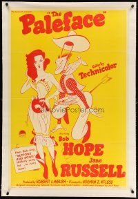 2e287 PALEFACE linen 1sh R58 best Al Hirschfeld art of Bob Hope & sexy Jane Russell, super rare!