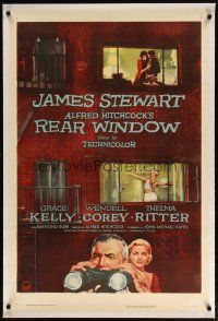 2e298 REAR WINDOW linen 1sh '54 Alfred Hitchcock, art of voyeur Jimmy Stewart & sexy Grace Kelly!