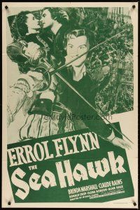 2e034 SEA HAWK 1sh R56 Michael Curtiz directed, swashbuckler Errol Flynn in sword fight!