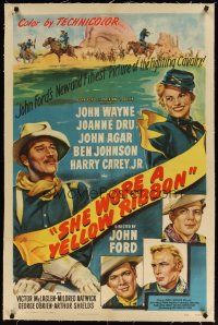 2e317 SHE WORE A YELLOW RIBBON linen 1sh '49 wonderful art of John Wayne & Joanne Dru, John Ford