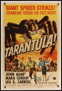 2e341 TARANTULA linen 1sh '55 Jack Arnold, Reynold Brown art of 100 foot high spider monster!