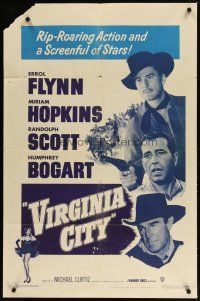 2e036 VIRGINIA CITY 1sh R51 Errol Flynn, Humphrey Bogart & Randolph Scott, + sexy Miriam Hopkins!