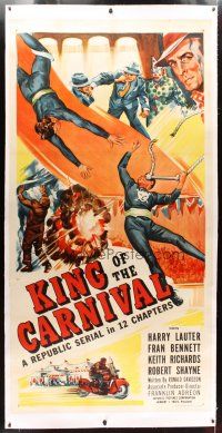 2f052 KING OF THE CARNIVAL linen 3sh '55 Republic serial, great circus trapeze disaster artwork!